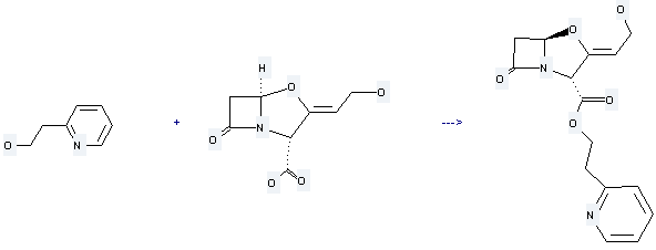 Clavulanic acid is used to produce 2-(2-pyridyl)ethyl clavulanate by reaction with 2-pyridin-2-yl-ethanol.